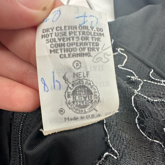 Vintage 80s Leslie Fay Black Silver Lace Cocktail Party Dress Size 4 - Picture 6 of 7